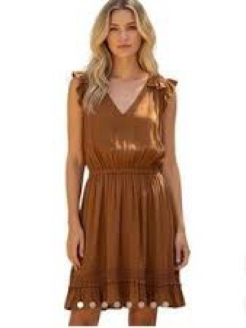 Ramy Brook Cara Sleeveless Brown V-Neck Waist-Defined Dress L NWT